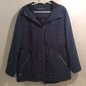 Calvin klein Women’s Quilted Hooded Soft Shell Jacket, Blue Size XL Preowned